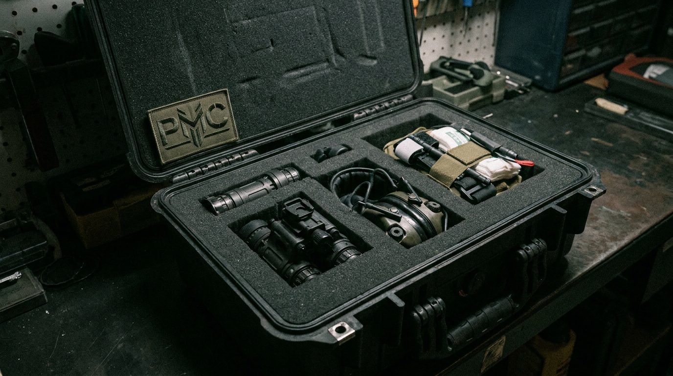 Tactical gear in low-profile case for UK private military