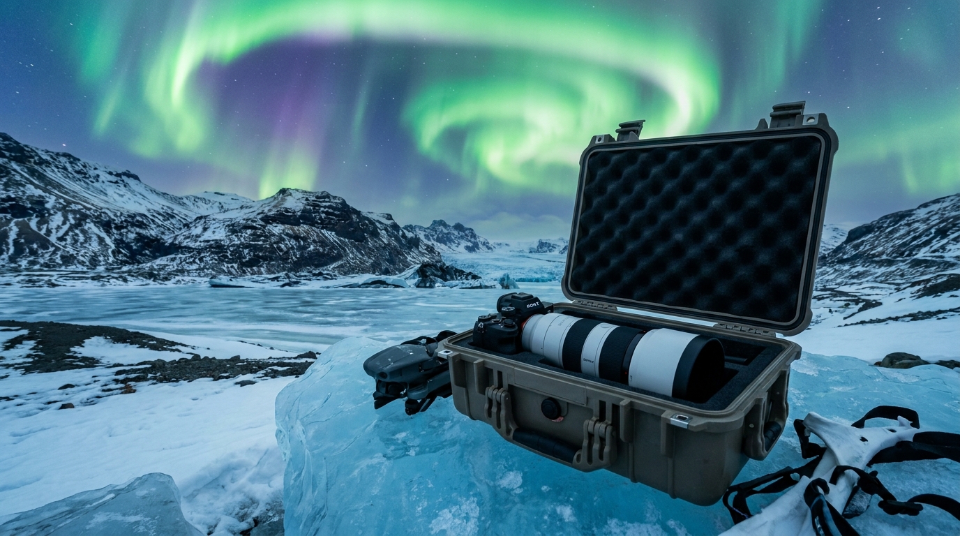 Sony A7R V in cold-resistant case for Iceland photo tours