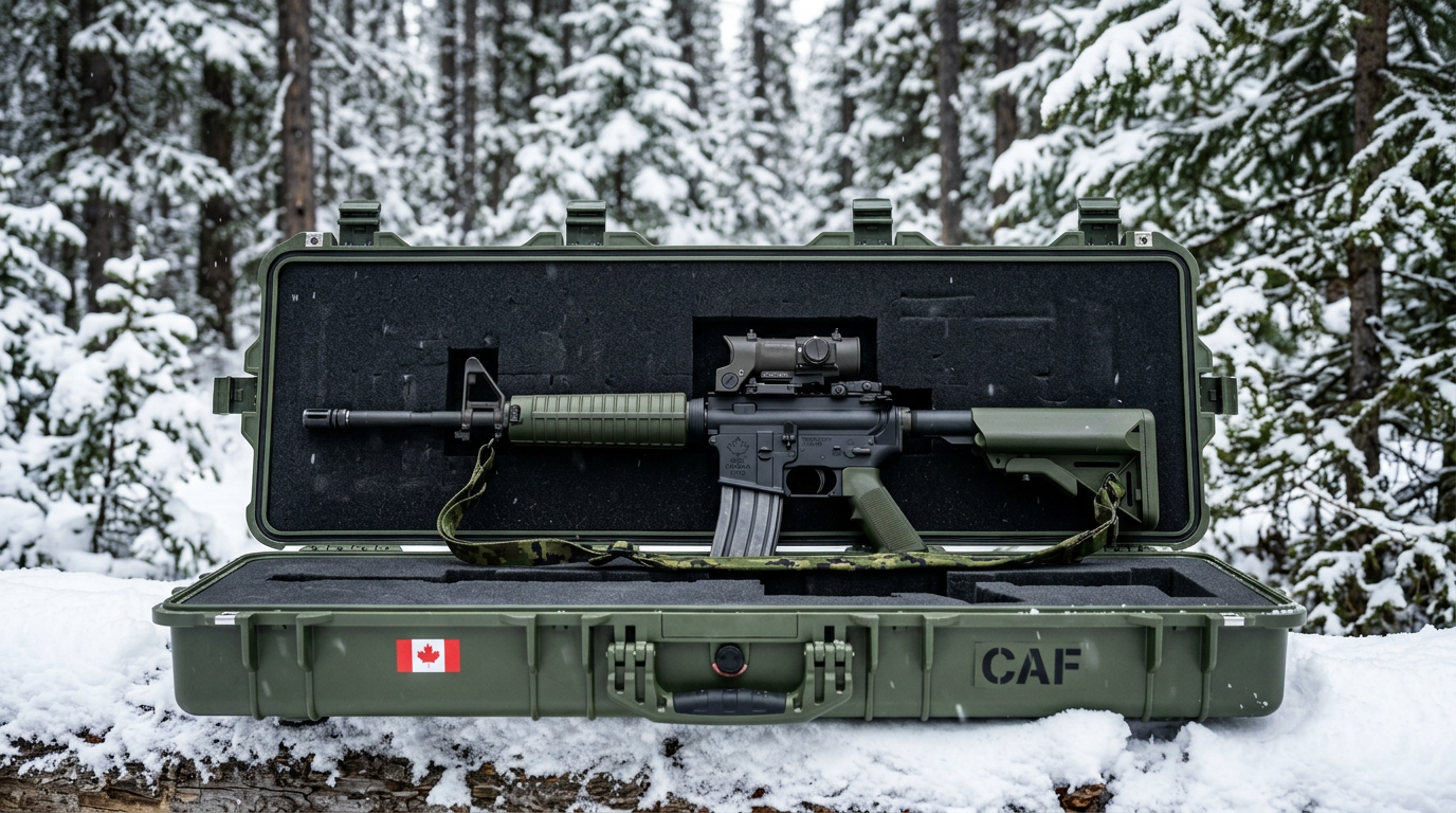 Canadian military rifle in MIL-SPEC transport case