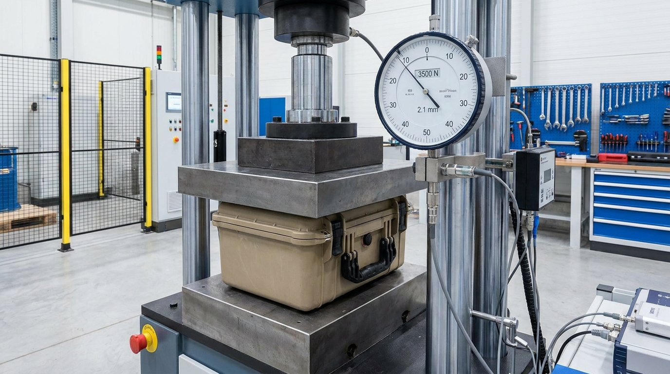Compression load test with case under pressure plate